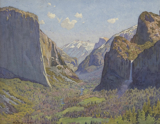 {{ product_title }} Fine Art Print | {{ product_vendor }} Jakero77 Gunnar Widforss - Yosemite Valley with Waterfall (1922) Fine Art Print Art Print  Jakero77