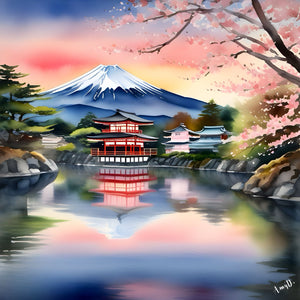 Amy Diab - A Spring, Kyoto Japan, Mount Fuji (2024) Signed - 17" x 22" Art Print