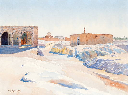 {{ product_title }} Fine Art Print | {{ product_vendor }} Jakero77 Gunnar Widforss - Tunisia Landscape Mosque (1919) Fine Art Print Art Print  Jakero77