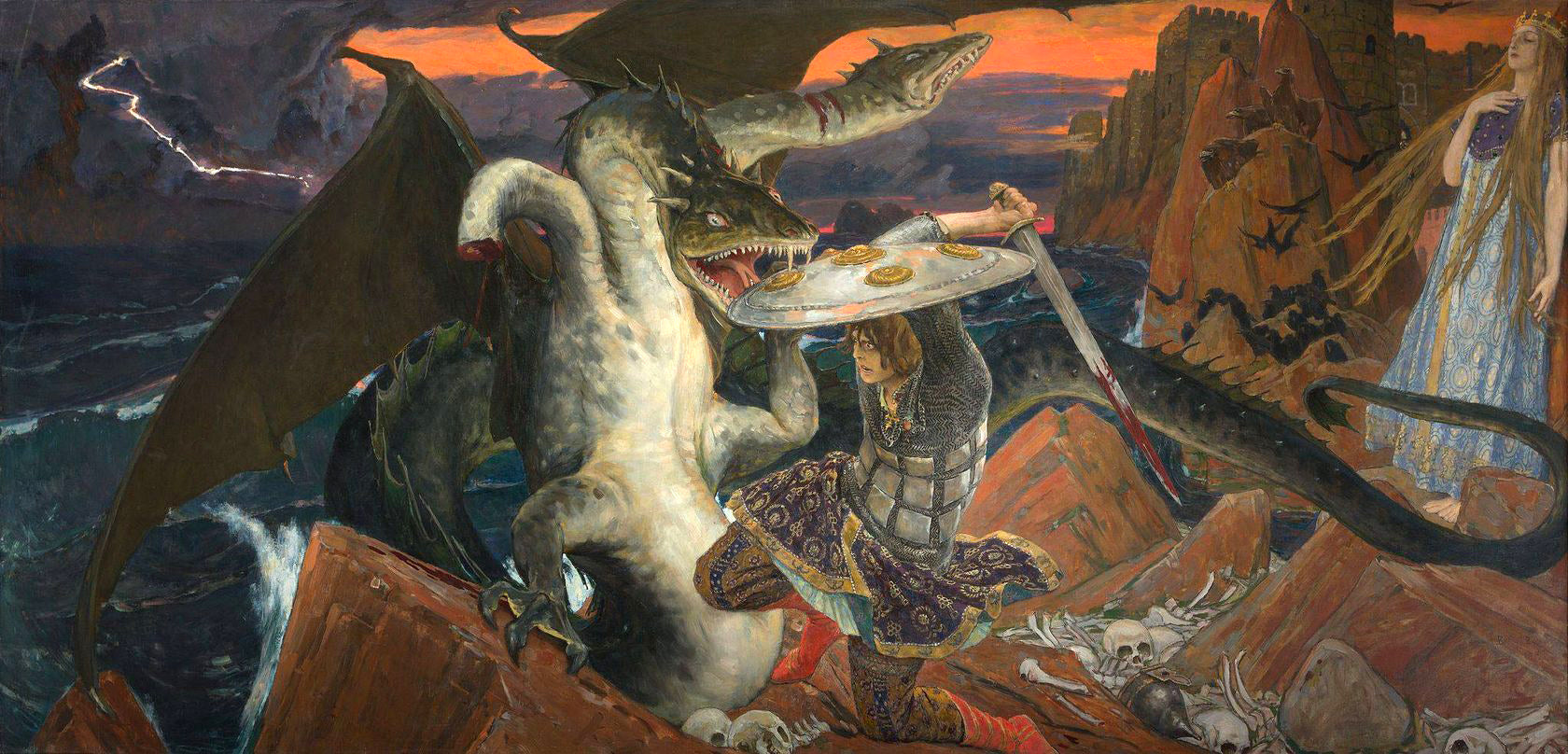 Viktor Vasnetsov - Prince Ivan's Battle Three Headed Serpent (1912) - 17" x 22" Fine Art Print