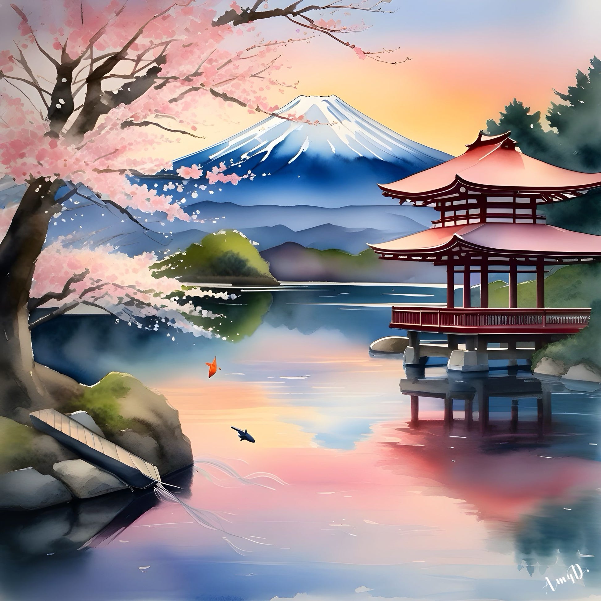 {{ product_title }} Fine Art Print | {{ product_vendor }} Jakero77 Amy Diab - Once Upon a Time (2024) Mount Fuji Cherry Blossoms Fine Art Print Art Print  Jakero77