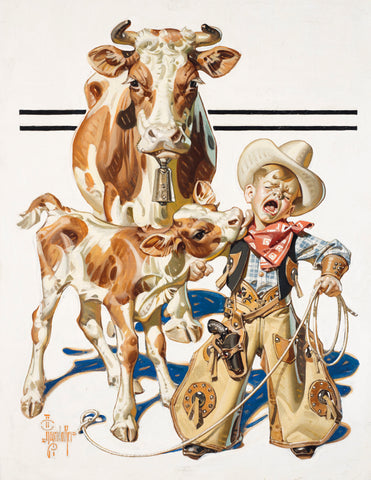 Joseph Christian Leyendecker - Little Cowboy Takes a Licking (1938) - 17"x22" Art