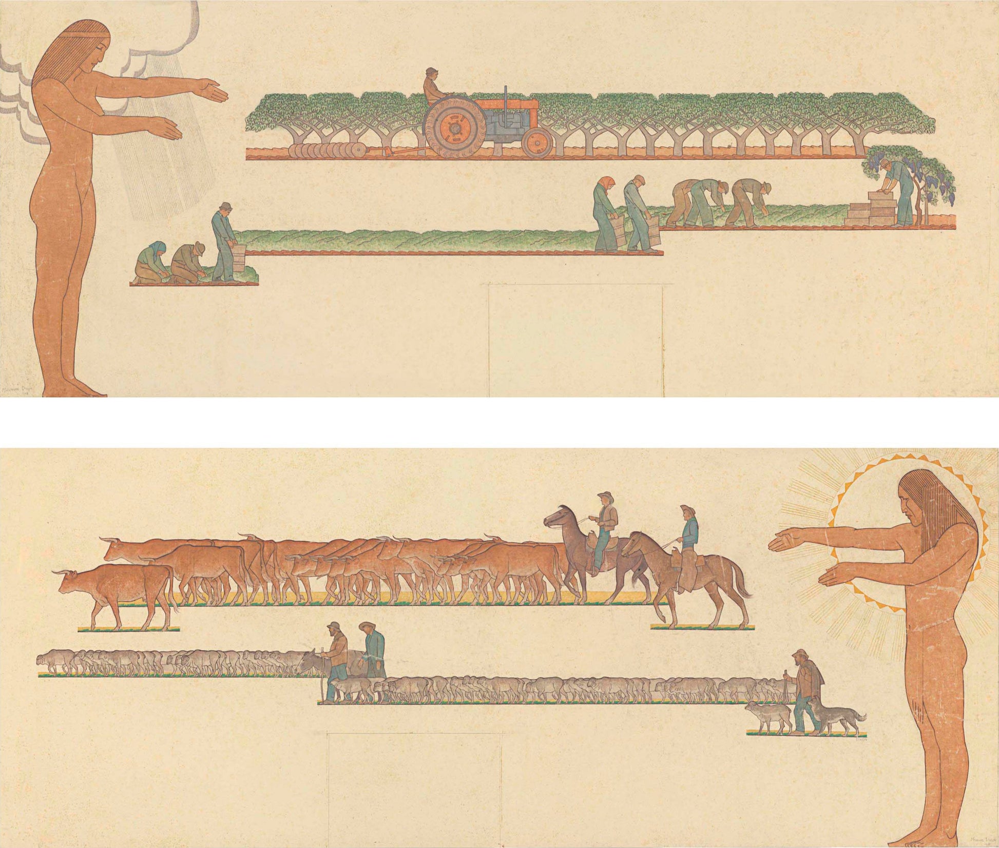 {{ product_title }} Fine Art Print | {{ product_vendor }} Jakero77 Maynard Dixon - Studies for Grass Land and Ploughed Land Murals (1938) Fine Art Print Art Print  Jakero77