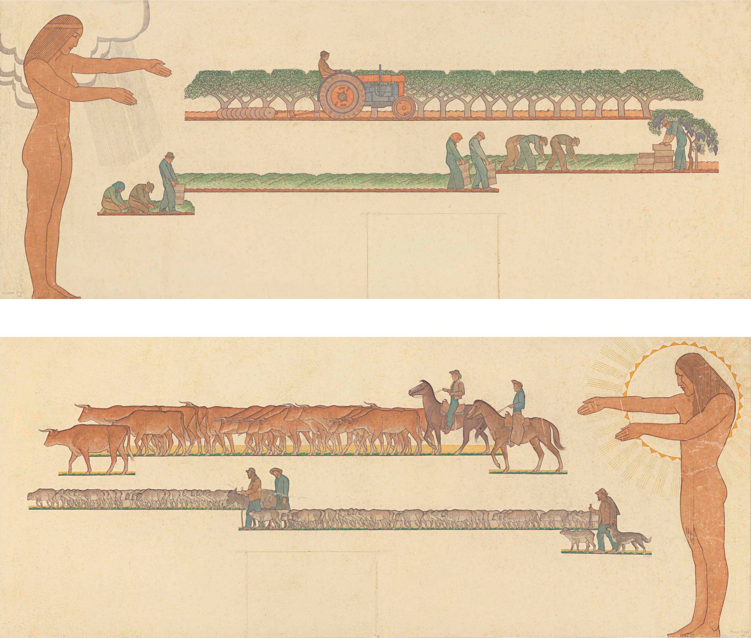 {{ product_title }} Fine Art Print | {{ product_vendor }} Jakero77 Maynard Dixon - Studies for Grass Land and Ploughed Land Murals (1938) Fine Art Print Art Print  Jakero77