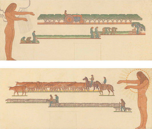 {{ product_title }} Fine Art Print | {{ product_vendor }} Jakero77 Maynard Dixon - Studies for Grass Land and Ploughed Land Murals (1938) Fine Art Print Art Print  Jakero77