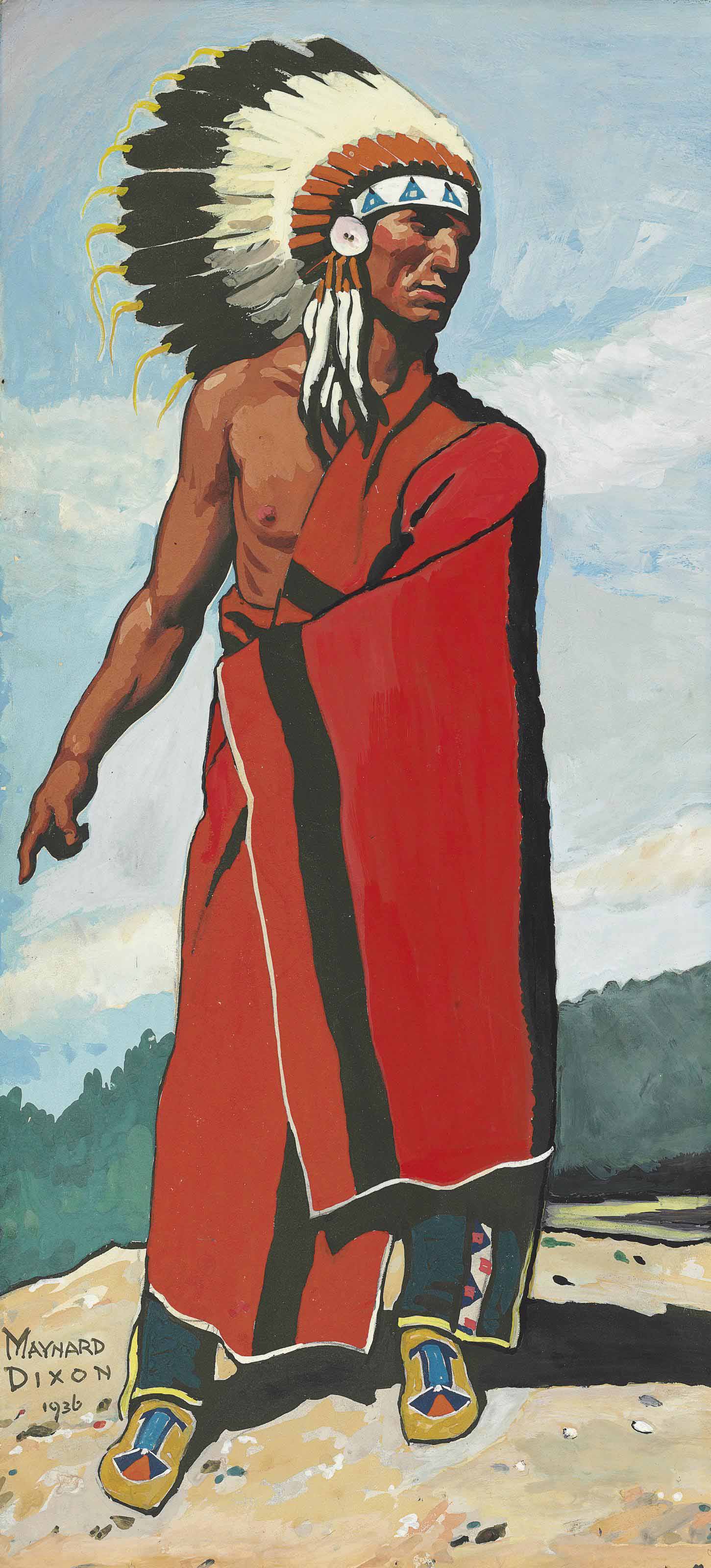 {{ product_title }} Fine Art Print | {{ product_vendor }} Jakero77 Maynard Dixon - Plains Indian in War Bonnet (1936) Fine Art Print Art Print  Jakero77