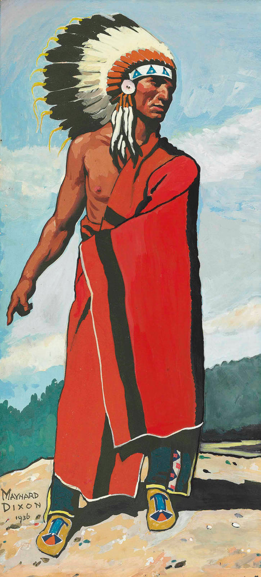 {{ product_title }} Fine Art Print | {{ product_vendor }} Jakero77 Maynard Dixon - Plains Indian in War Bonnet (1936) Fine Art Print Art Print  Jakero77