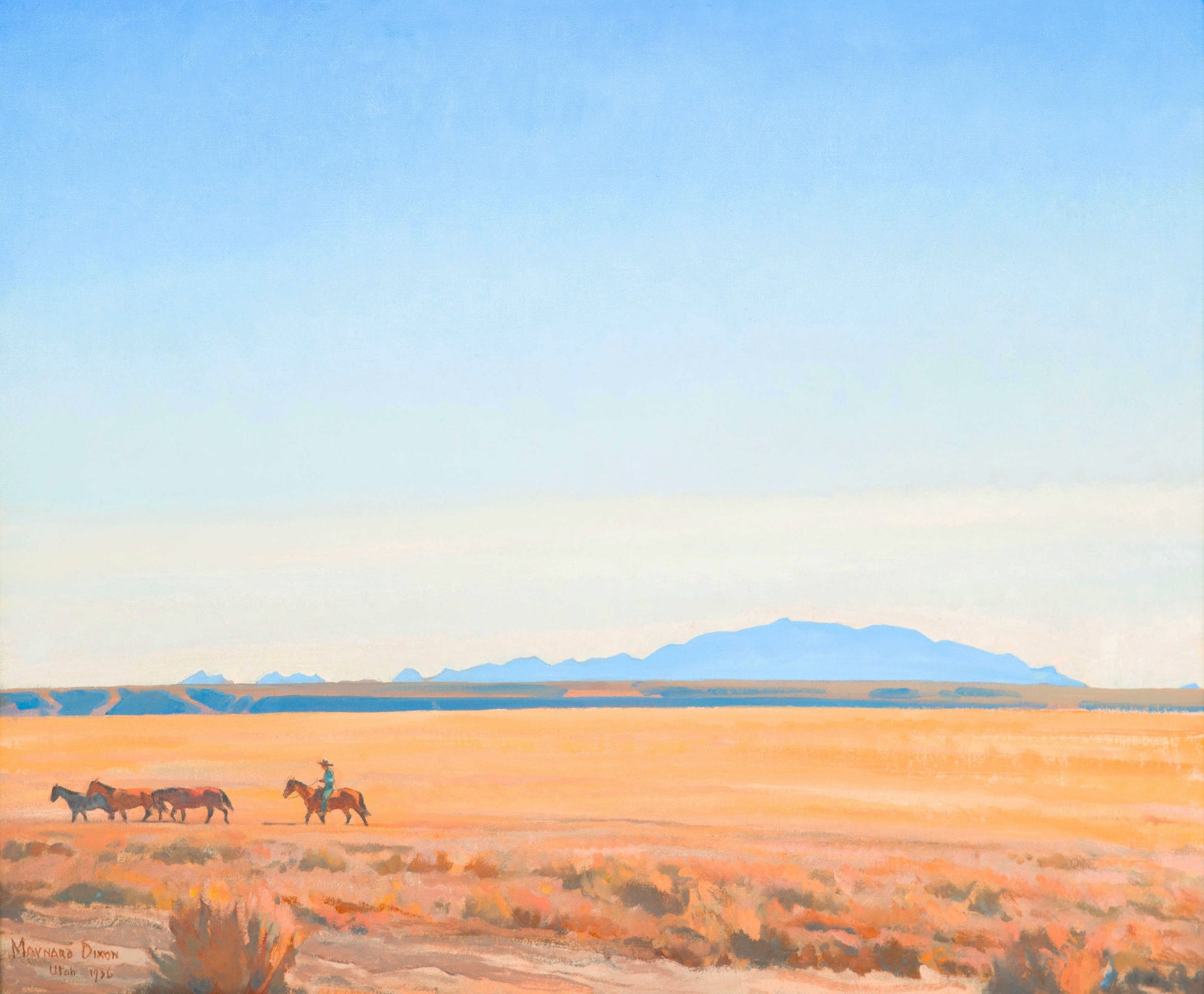 {{ product_title }} Fine Art Print | {{ product_vendor }} Jakero77 Maynard Dixon - Land Westward Utah (1936) Cowboy Horse Fine Art Print Art Print  Jakero77