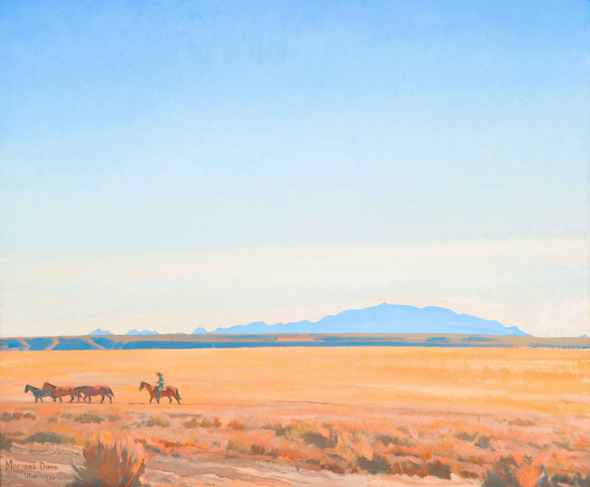 Maynard Dixon - Land Westward, Utah (1936) Cowboy Horse - 17"x22" Fine Art Print