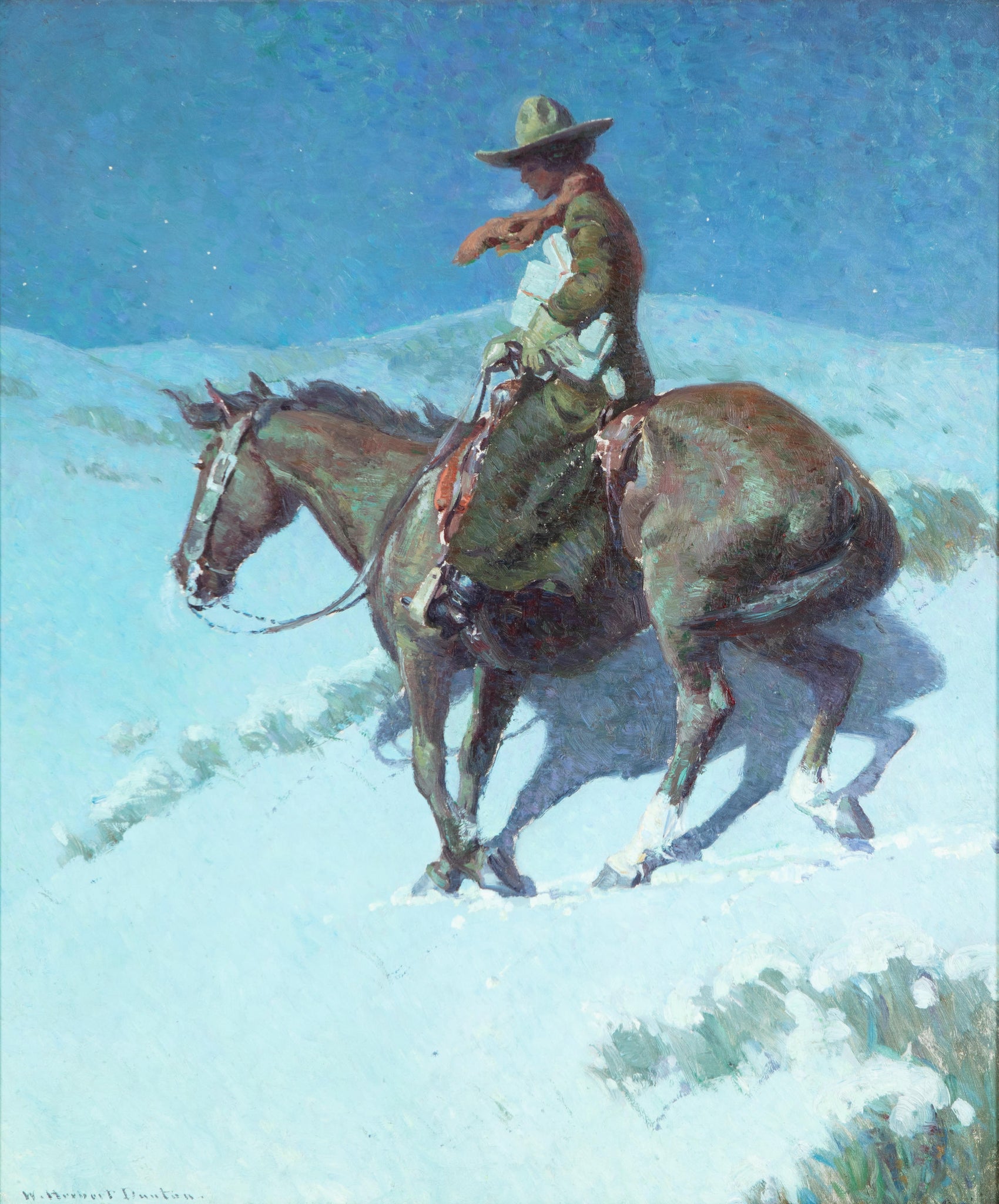 William Herbert Dunton - Delivering the Mail (1915) - 17" x 22" Fine Art Print