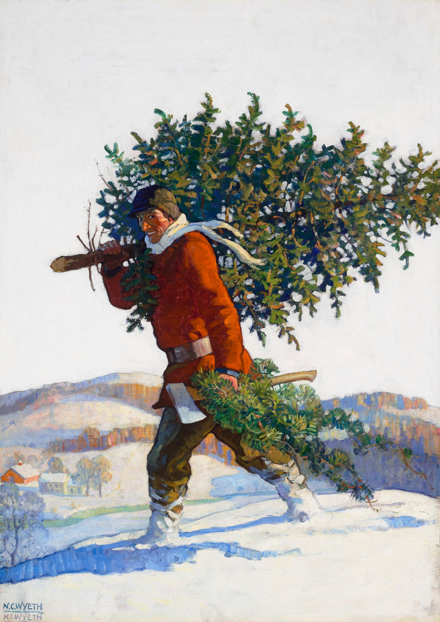 Newell Convers Wyeth - Father Carrying Christmas Tree (1922) - 17"x22" Art Print