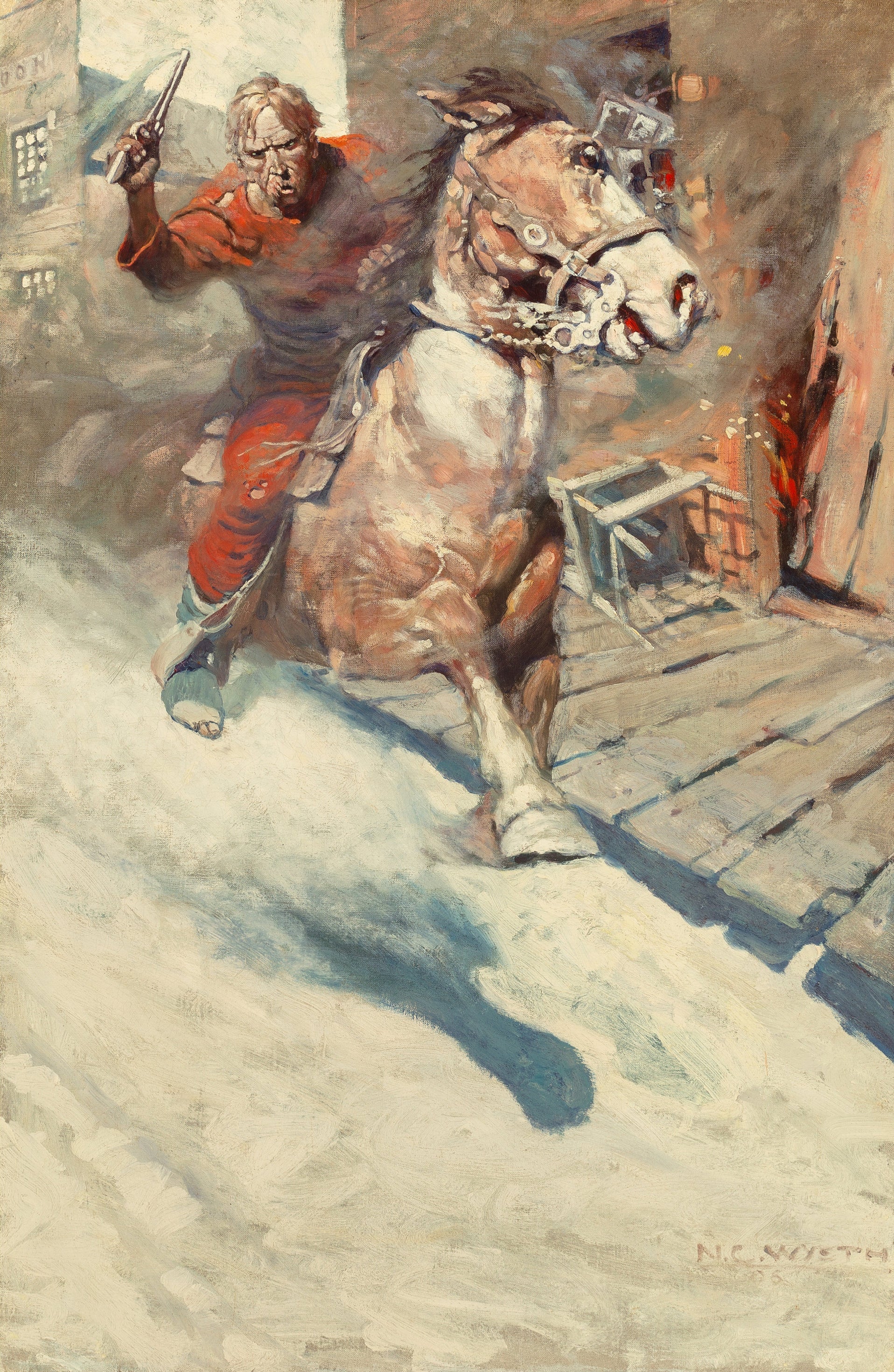 {{ product_title }} Fine Art Print | {{ product_vendor }} Jakero77 Newell Convers Wyeth - Crimson Rider (1906) Horseback Outlaw Fine Art Print Art Print  Jakero77