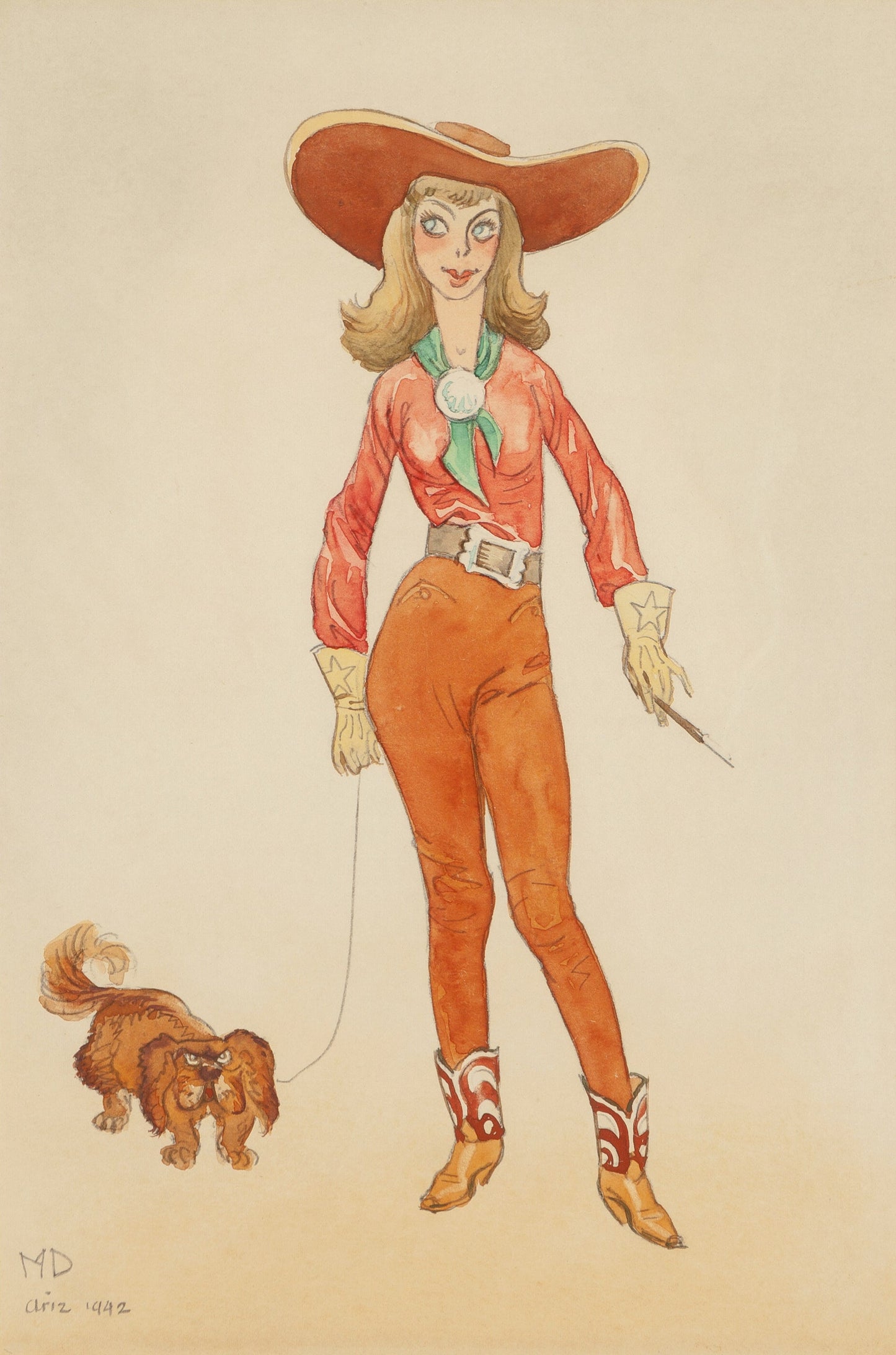 {{ product_title }} Fine Art Print | {{ product_vendor }} Jakero77 Maynard Dixon - Go Wester (1942) Cowgirl and Cute Dog Fine Art Print Art Print  Jakero77