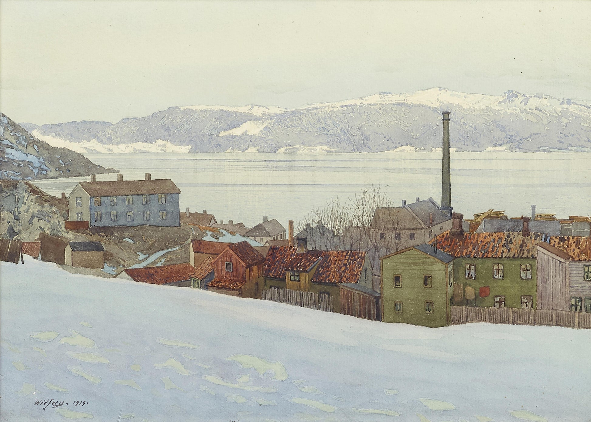 {{ product_title }} Fine Art Print | {{ product_vendor }} Jakero77 Gunnar Widforss - Winter Troundjeim (Trondheim) Norway (1919) Fine Art Print Art Print  Jakero77