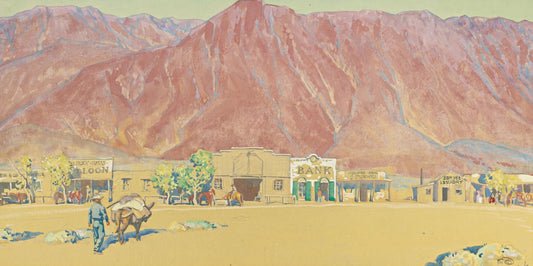 {{ product_title }} Fine Art Print | {{ product_vendor }} Jakero77 Maynard Dixon - Western Town Mountain Background (1926) Fine Art Print Art Print  Jakero77