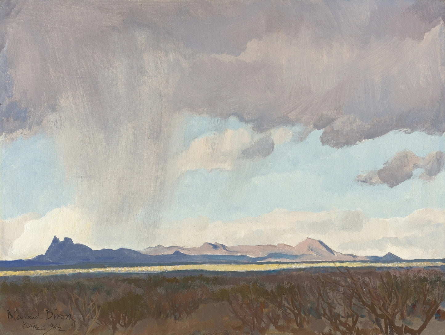 {{ product_title }} Fine Art Print | {{ product_vendor }} Jakero77 Maynard Dixon - Rain for the Gulf Tucson Arizona (1942) Fine Art Print Art Print  Jakero77