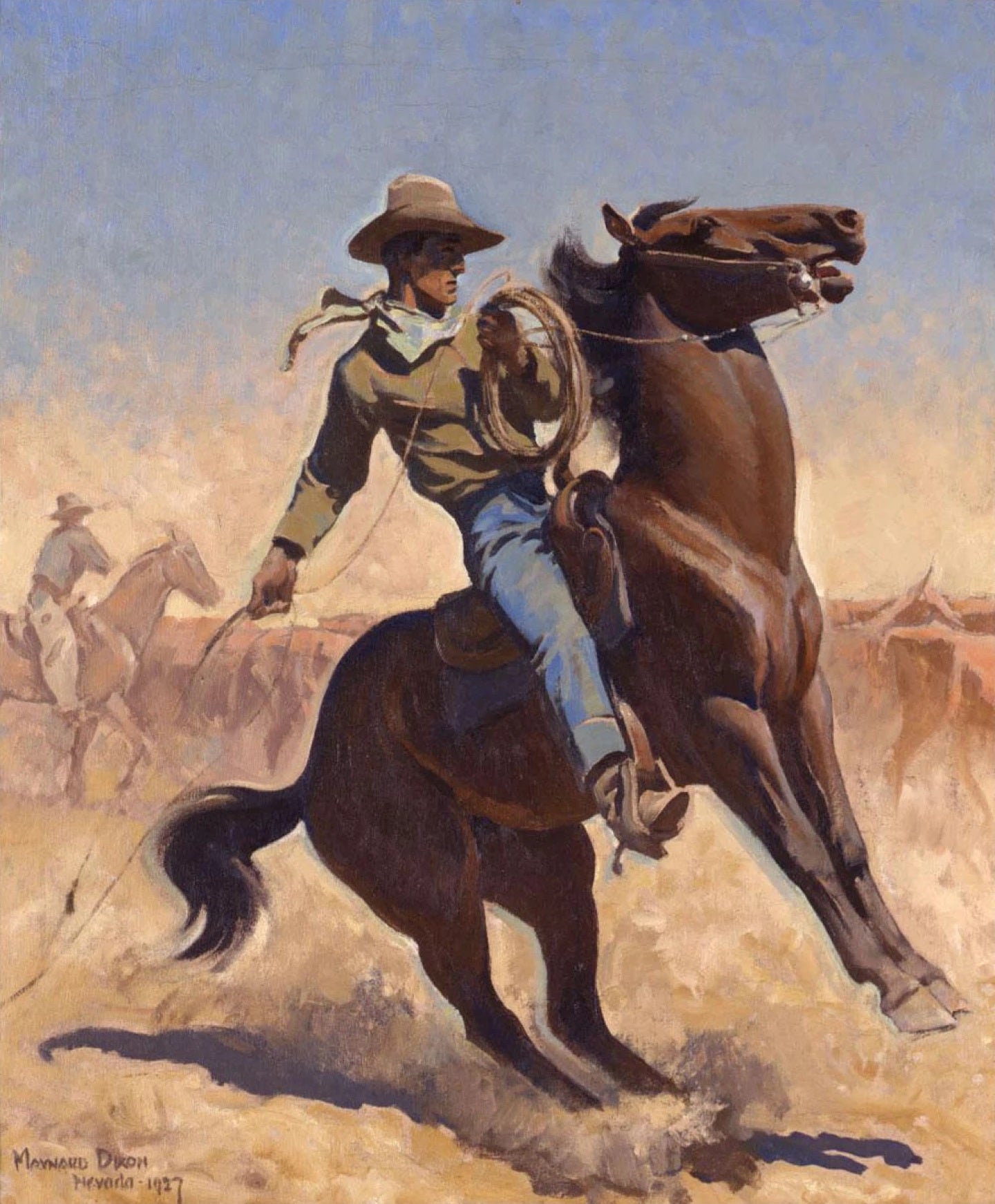 Maynard Dixon - Cowpuncher (1927) Cowboy Horse Roping - 17" x 22" Fine Art Print