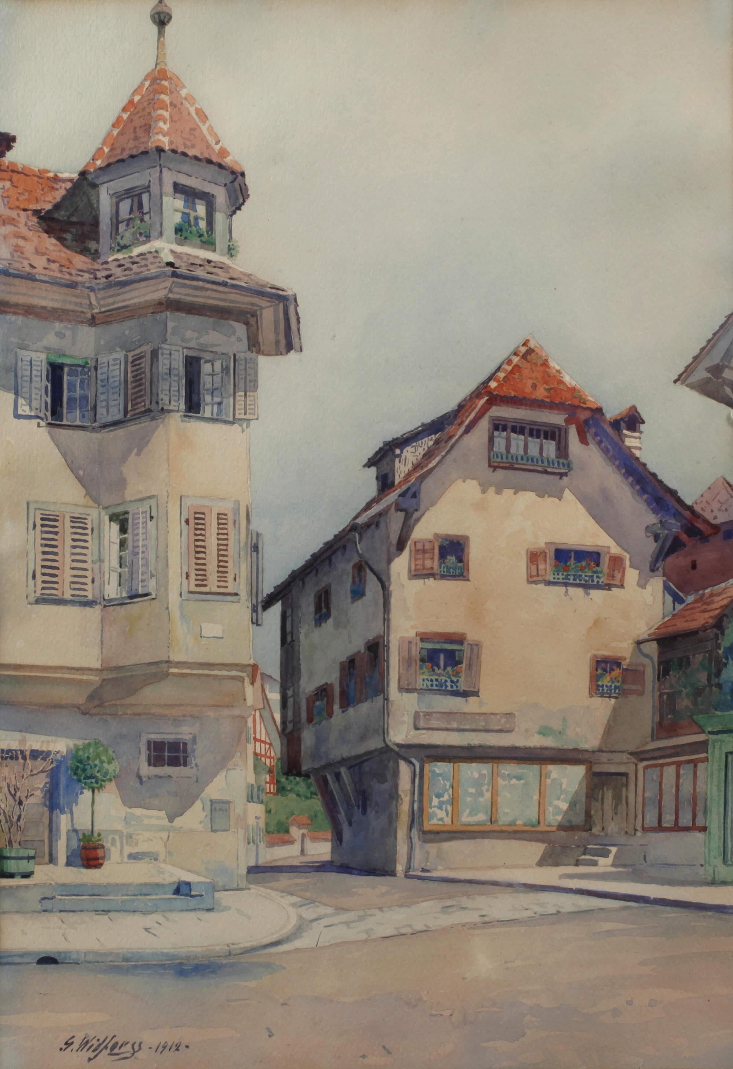 {{ product_title }} Fine Art Print | {{ product_vendor }} Jakero77 Gunnar Widforss - Straßenszene Cityscape (1912) Fine Art Print Art Print  Jakero77