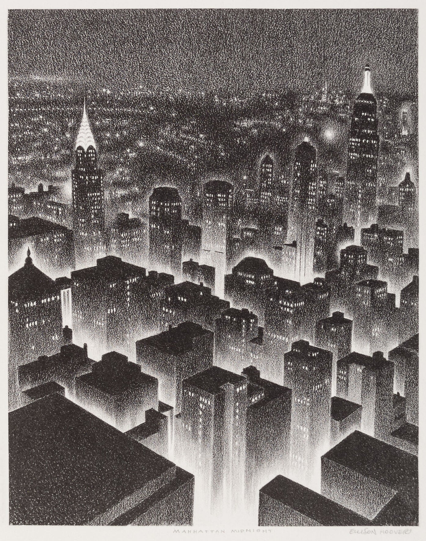 {{ product_title }} Fine Art Print | {{ product_vendor }} Jakero77 Ellison Hoover - Manhattan Midnight (1935) Cityscape Fine Art Print Art Print  Jakero77