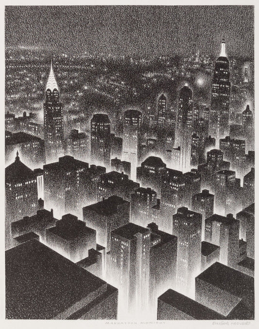 {{ product_title }} Fine Art Print | {{ product_vendor }} Jakero77 Ellison Hoover - Manhattan Midnight (1935) Cityscape Fine Art Print Art Print  Jakero77