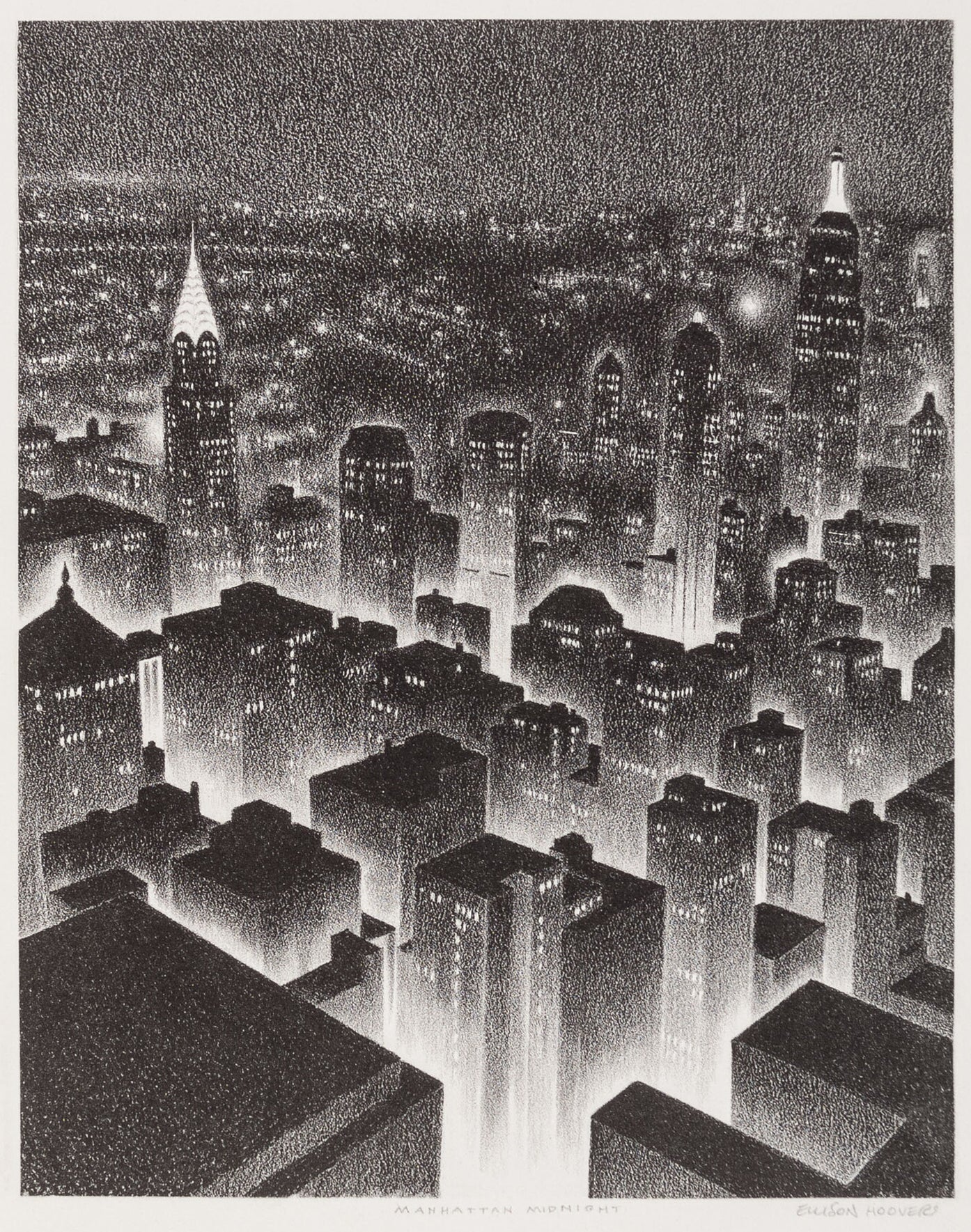 Ellison Hoover - Manhattan Midnight (1935) Cityscape - 17" x 22" Fine Art Print