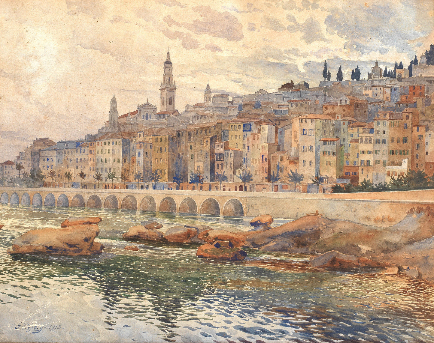 {{ product_title }} Fine Art Print | {{ product_vendor }} Jakero77 Gunnar Widforss - The Harbour at Menton, France (1913) Fine Art Print Art Print  Jakero77