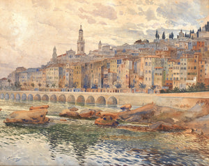 Gunnar Widforss - The Harbour at Menton, France (1913) - 17"x22" Fine Art Print