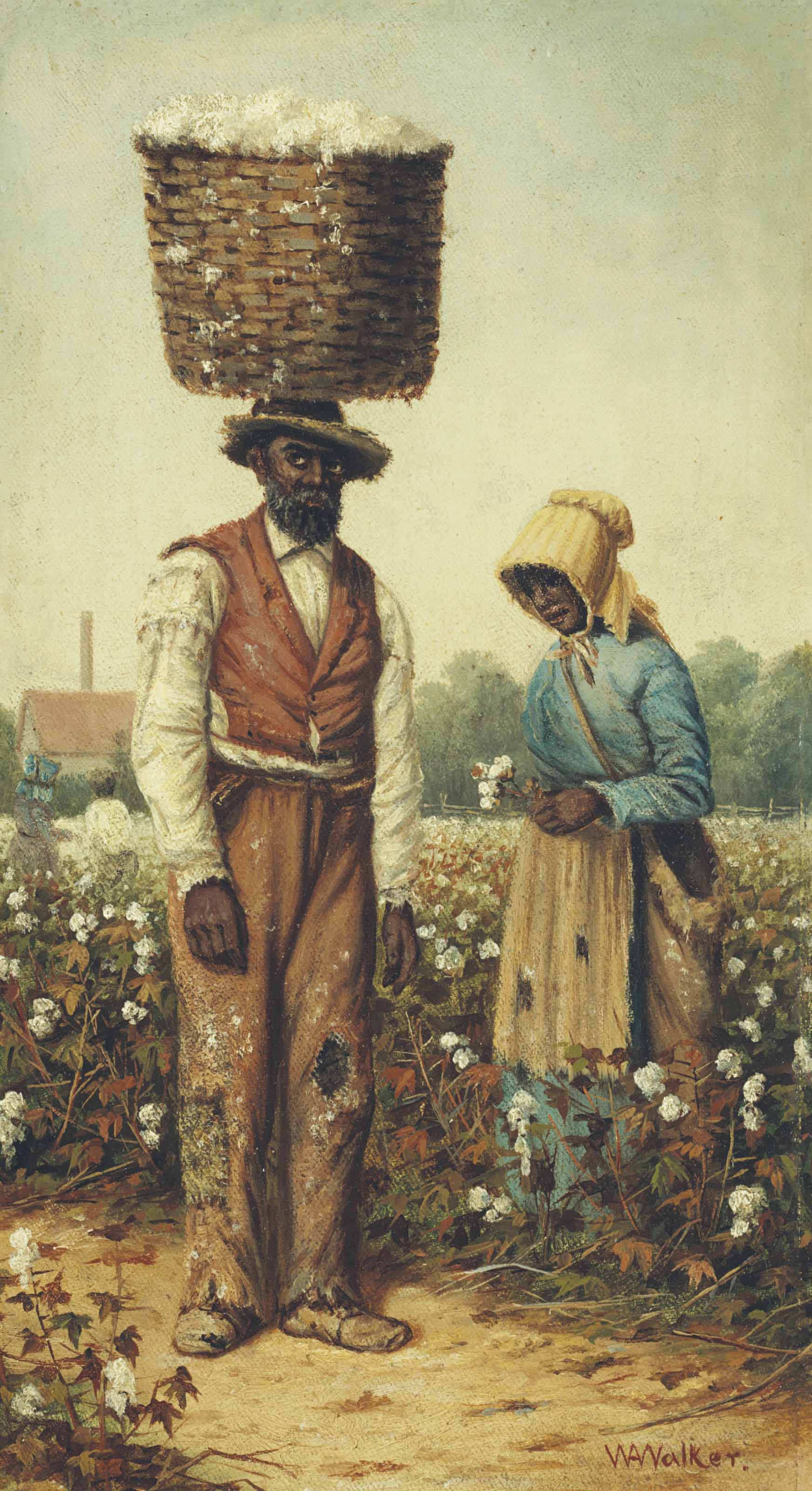 {{ product_title }} Fine Art Print | {{ product_vendor }} Jakero77 William Aiken Walker - Couple in Cotton Field Woman in Yellow Bonnet (1889) Fine Art Print Art Print  Jakero77