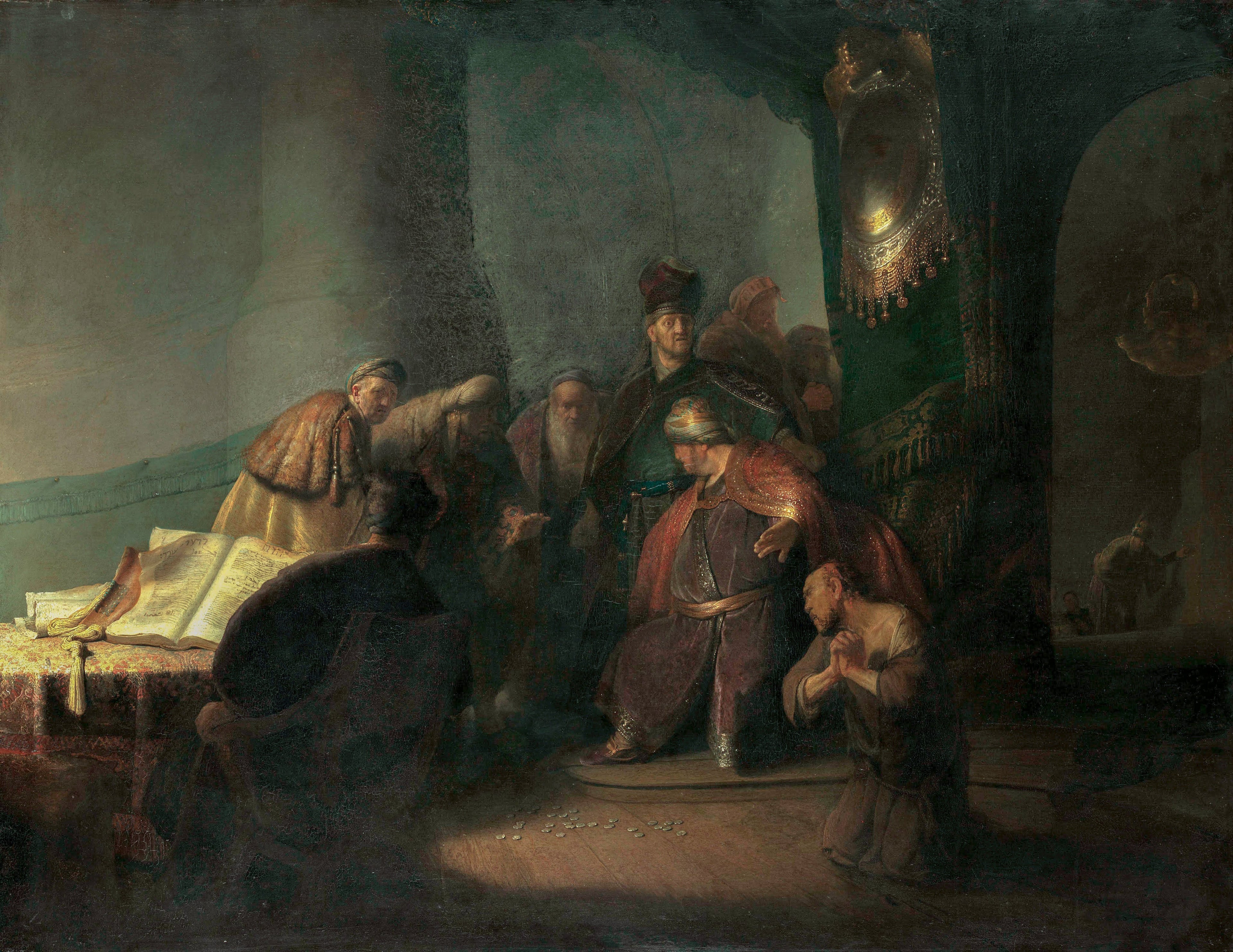 {{ product_title }} Fine Art Print | {{ product_vendor }} Jakero77 Rembrandt van Rijn - Judas Repentent Returning 30 Pieces of Silver (1629) Fine Art Print Art Print  Jakero77