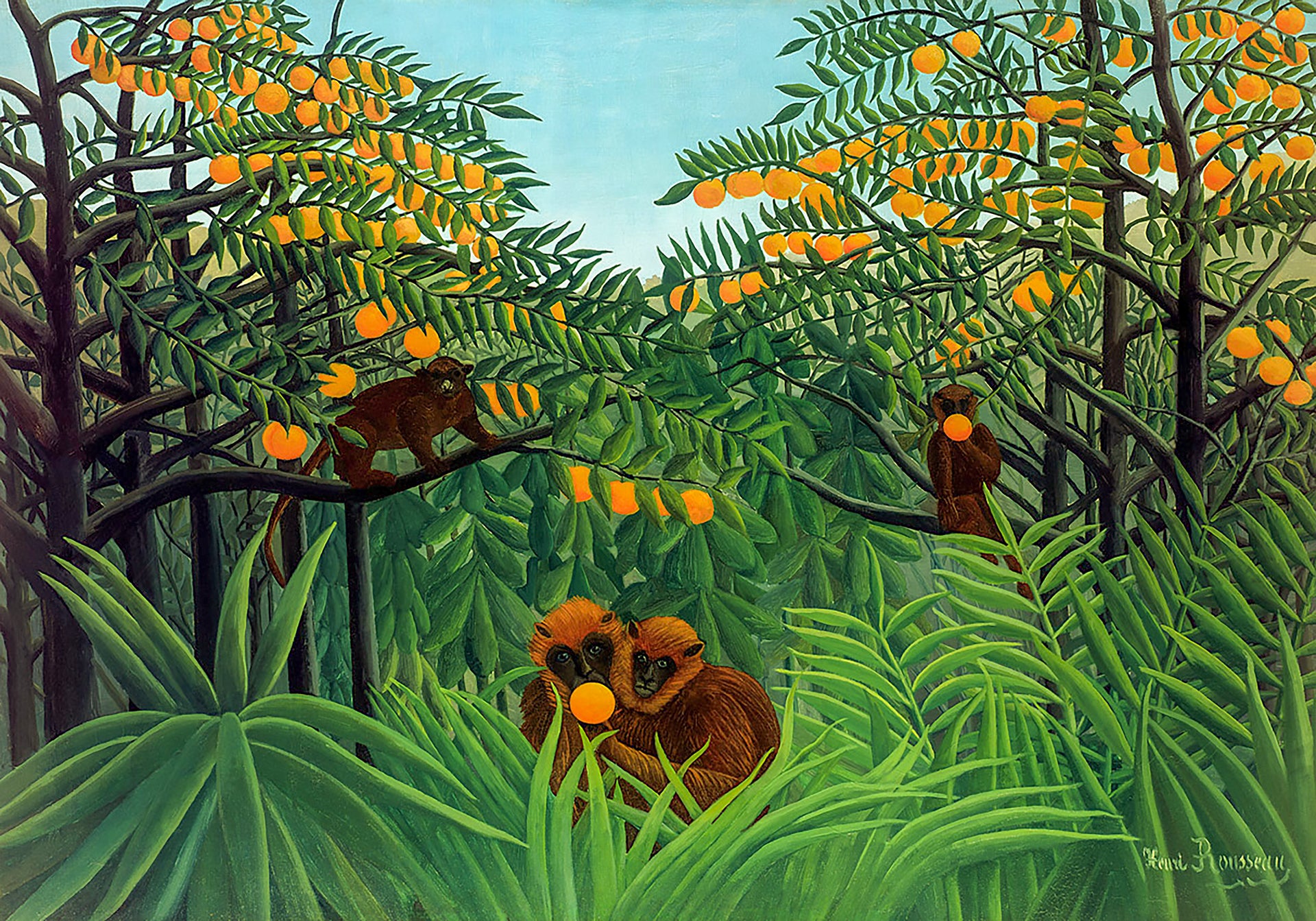 Henri Rousseau - The Tropics, Apes in the Orange Grove (1910) - 17"x22" Art Print