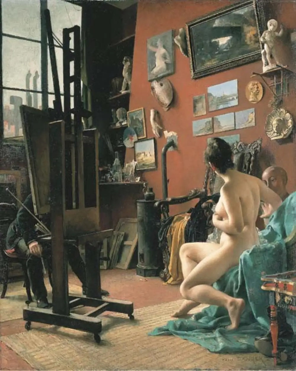 Henri Gervex - Chez un Ami (1890s) Nude Woman in Artist's Studio - 17" x 22" Fine Art Print