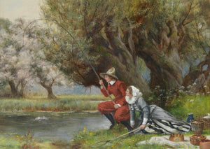 Frank Moss Bennett - Caught (1917) Fishing Angler - 17" x 22" Fine Art Print