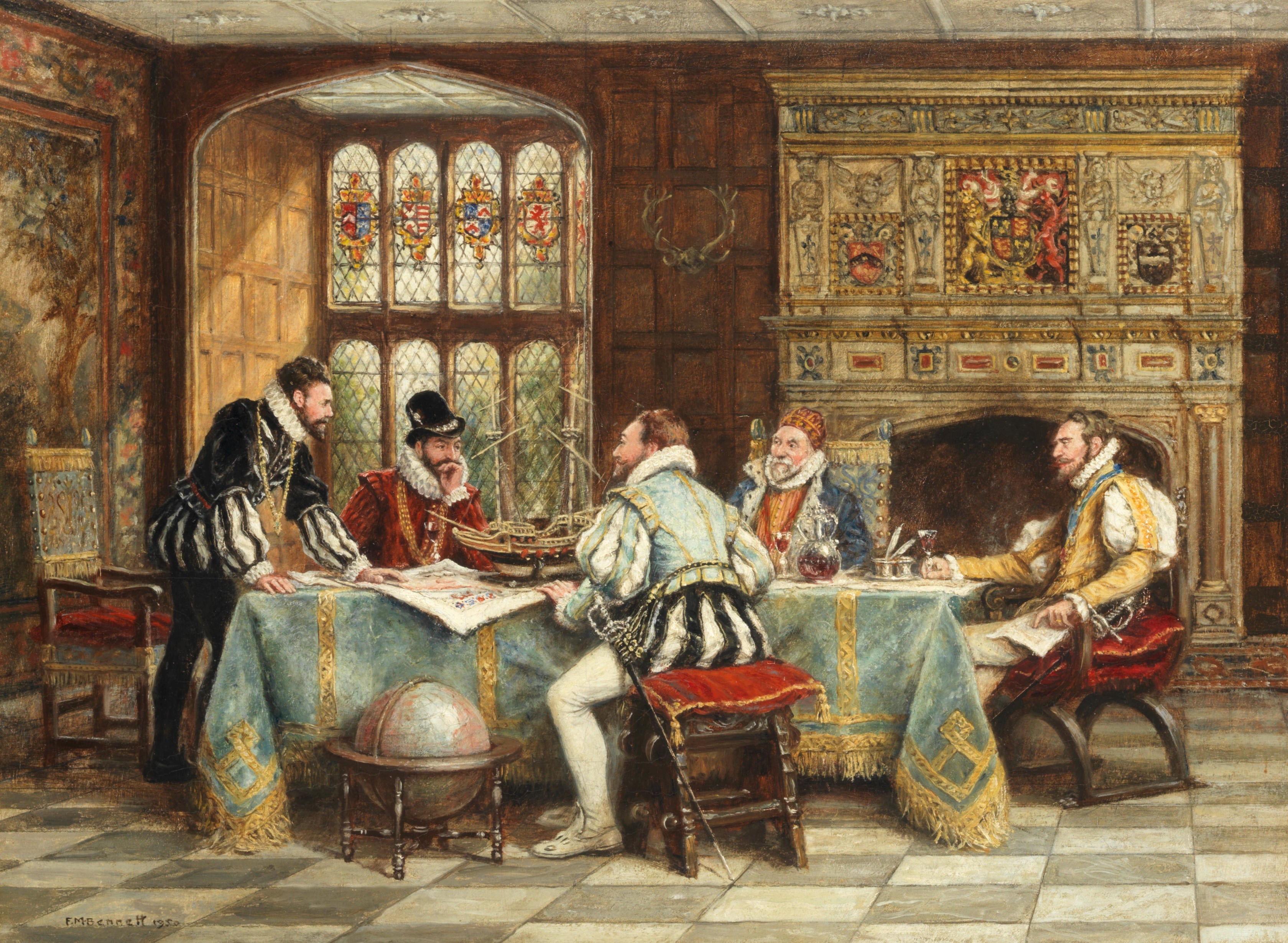 {{ product_title }} Fine Art Print | {{ product_vendor }} Jakero77 Frank Moss Bennett - Planning the Voyage (1950) Art Print  Jakero77