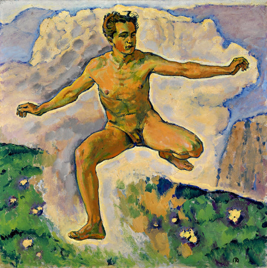 {{ product_title }} Fine Art Print | {{ product_vendor }} Jakero77 Koloman Moser - Spring (circa 1900) Nude Male Jumping Art Print  Jakero77