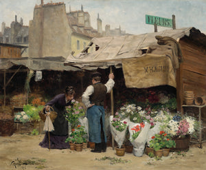 Victor Gabriel Gilbert - At the Flower Market (1878) - 17" x 22" Fine Art Print