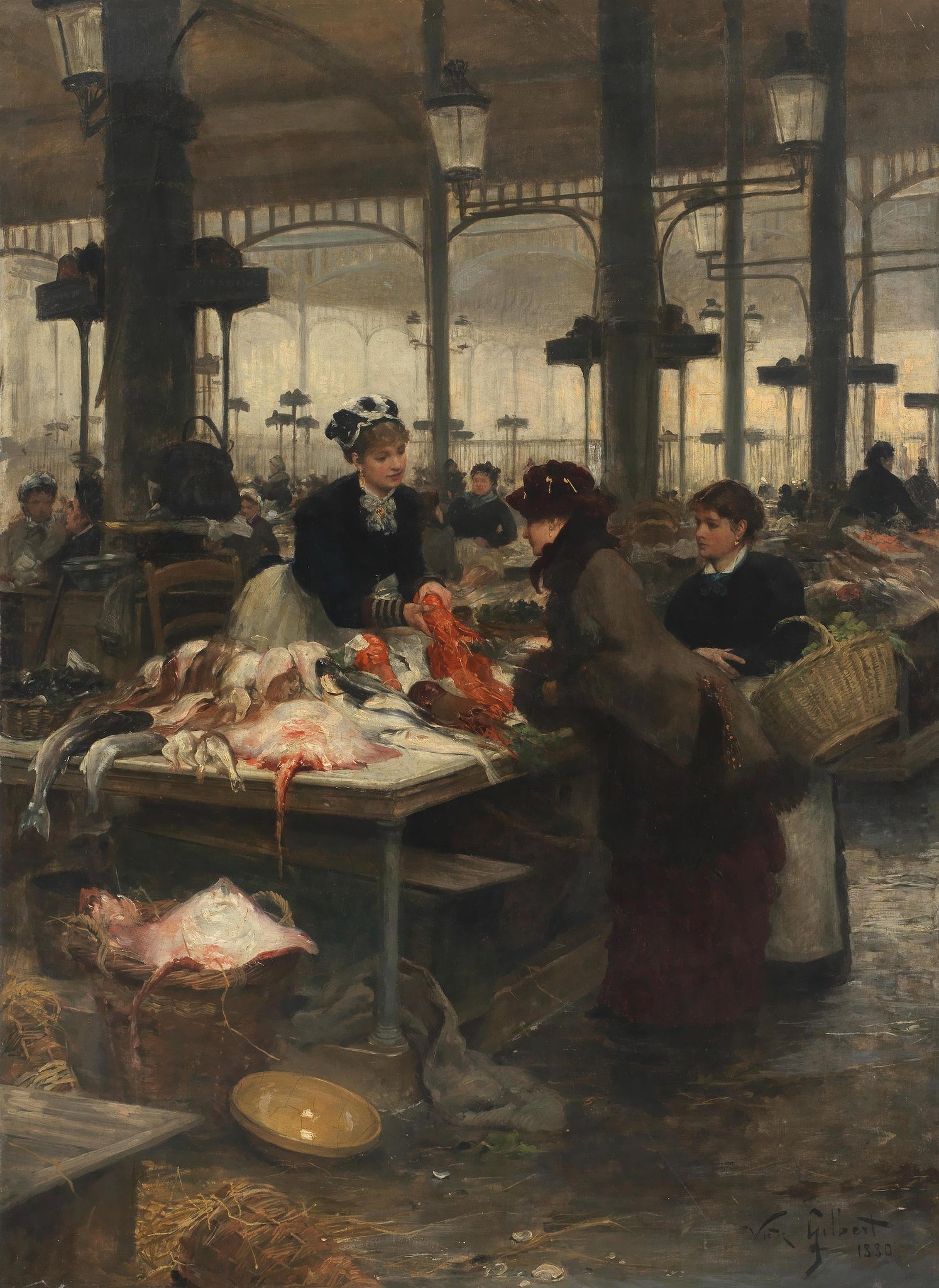 Victor Gabriel Gilbert - The Fish Market, Les Halles (1880) - 17"x22" Art Print