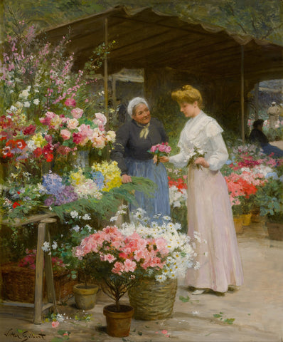 Victor Gabriel Gilbert - Marche aux Fleurs Madeleine (1890s) - 17"x22" Art Print