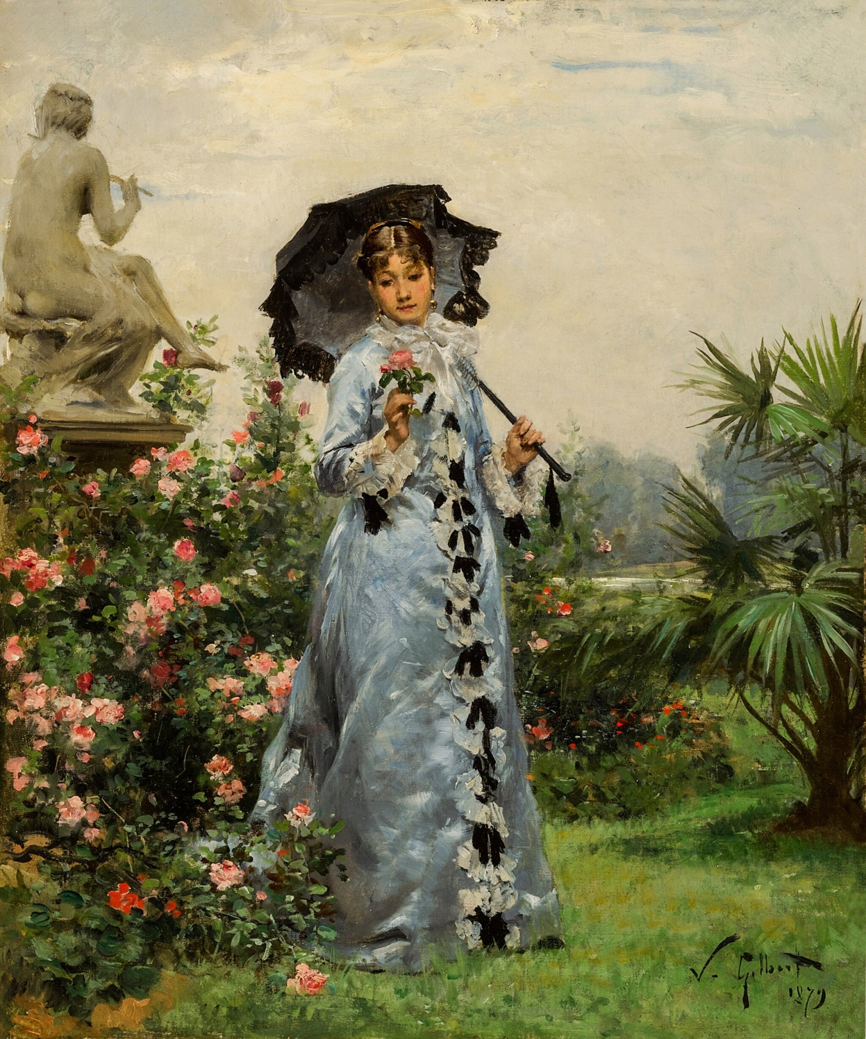 Victor Gabriel Gilbert - Élégante à la Rose (1879) - 17" x 22" Fine Art Print