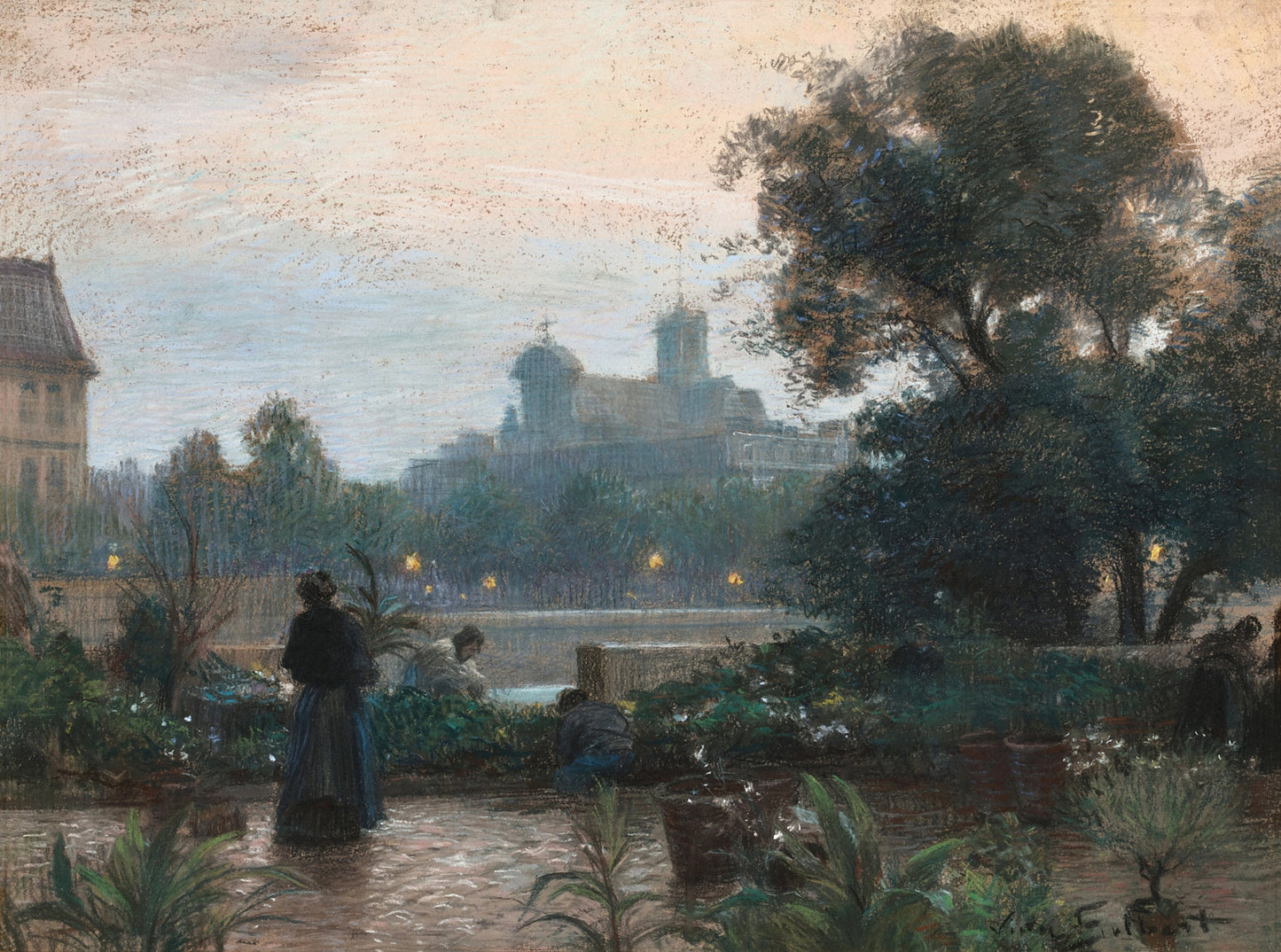 {{ product_title }} Fine Art Print | {{ product_vendor }} Jakero77 Victor Gabriel Gilbert - Le marché aux fleurs, Pont Neuf (Victorian Period) Art Print  Jakero77