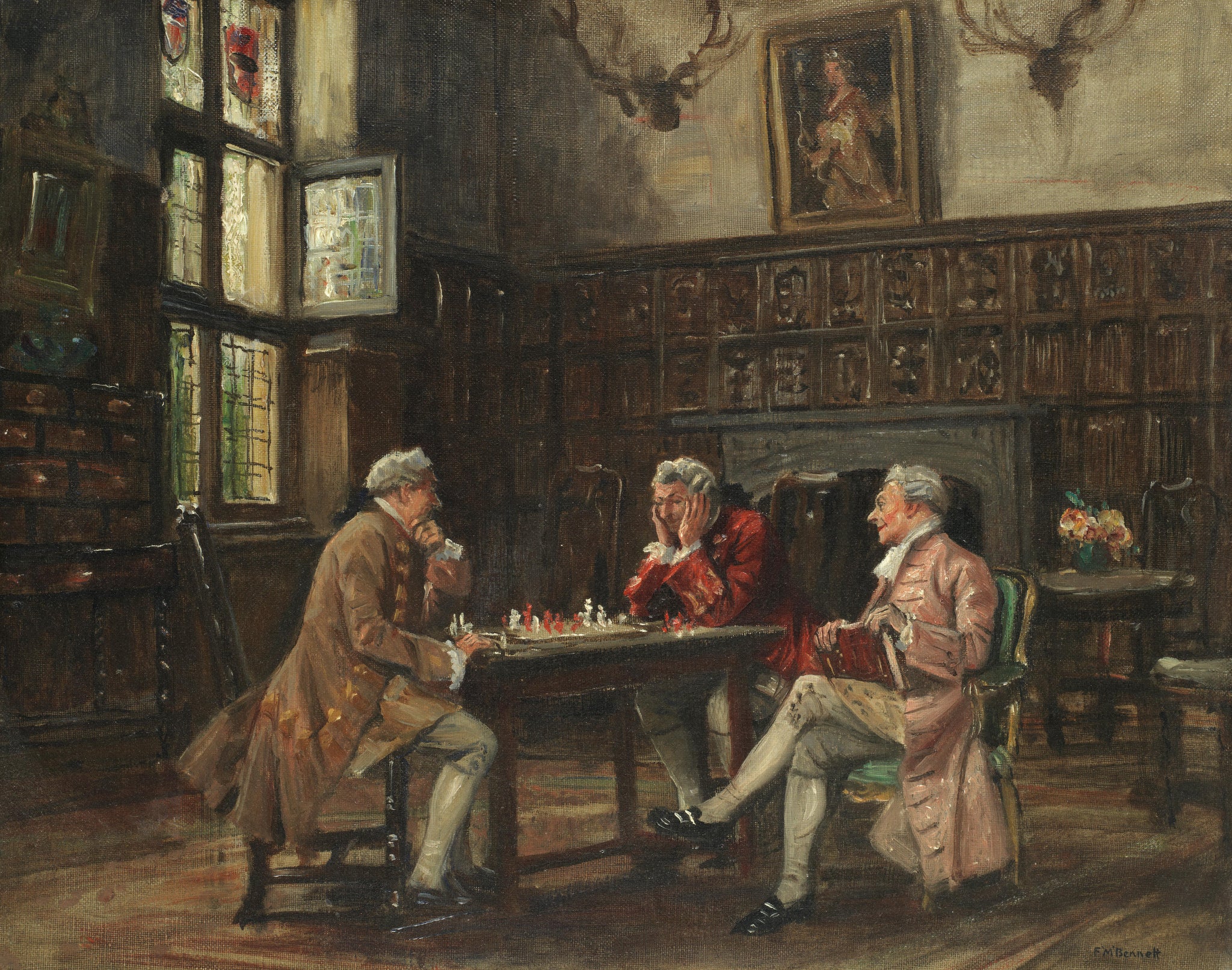 Frank Moss Bennett - A Game of Chess (circa 1908) - 17" x 22" Fine Art Print