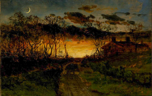 {{ product_title }} Fine Art Print | {{ product_vendor }} Jakero77 Edward Mitchell Bannister - Untitled (Sunset Quarter Moon Farmhouse) 1883 Art Print  Jakero77