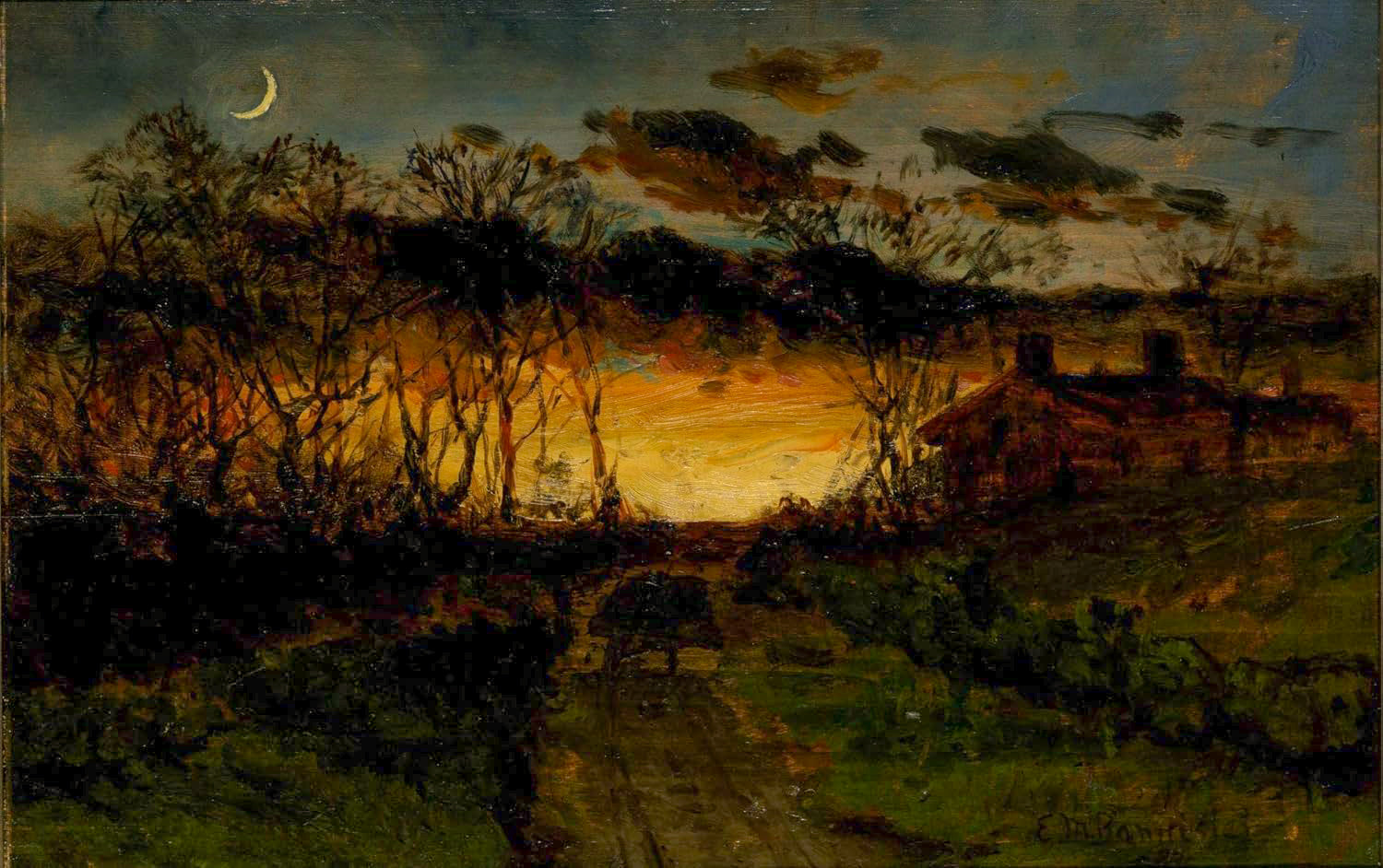 Edward Mitchell Bannister - Untitled (Sunset Quarter Moon Farmhouse) 1883 - 17" x 22" Fine Art Print