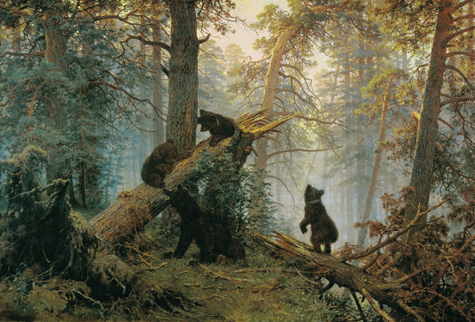 {{ product_title }} Fine Art Print | {{ product_vendor }} Jakero77 Ivan Shishkin & Konstantin Savitsky - A Morning in a Pine Forest (1889) Bears Playing Fine Art Print Art Print  Jakero77