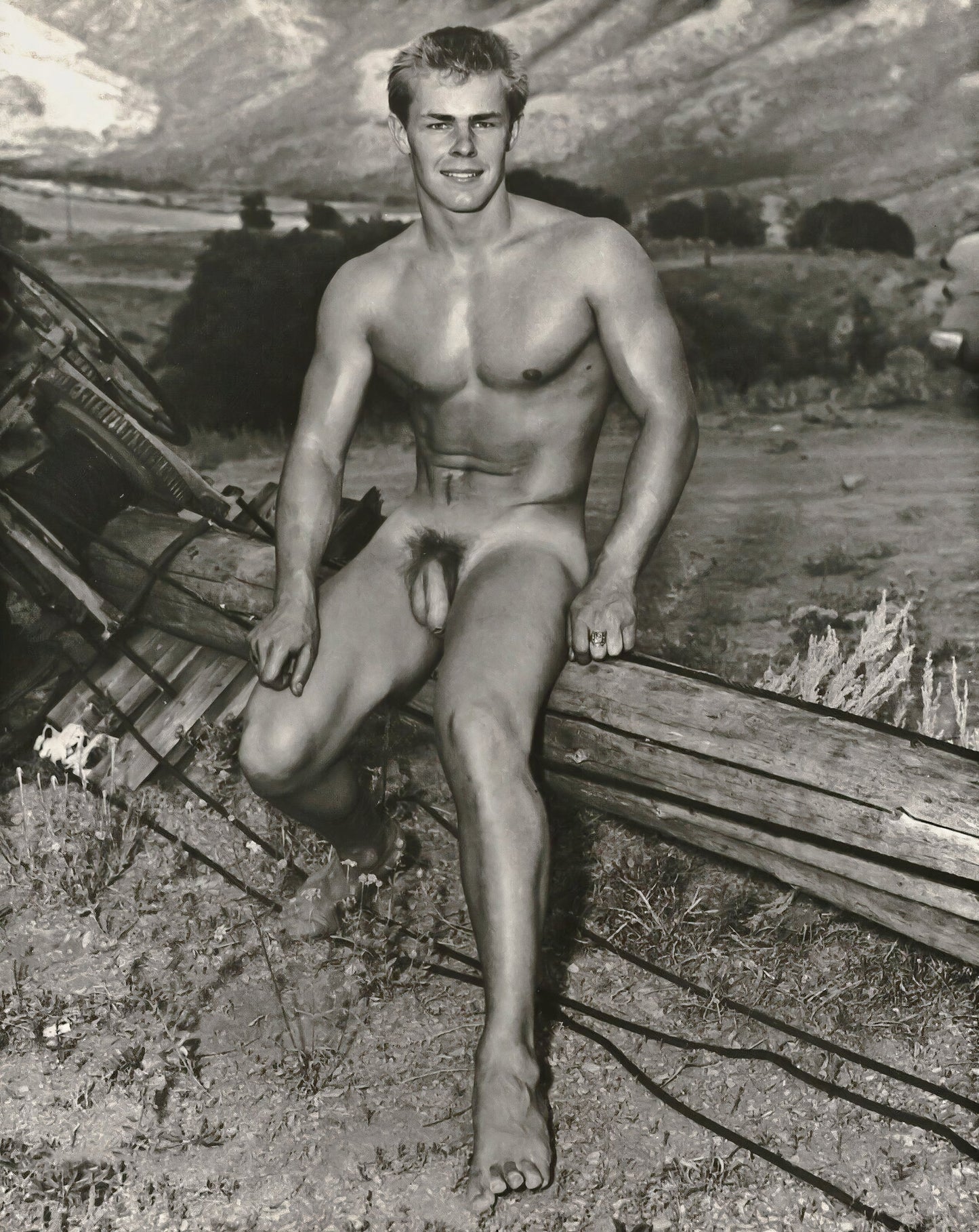 {{ product_title }} Fine Art Print | {{ product_vendor }} Jakero77 Bruce of LA - Robert Kendall Nude Fit Body Standing 1960s Gay Interest Homoerotic Art Print  Jakero77