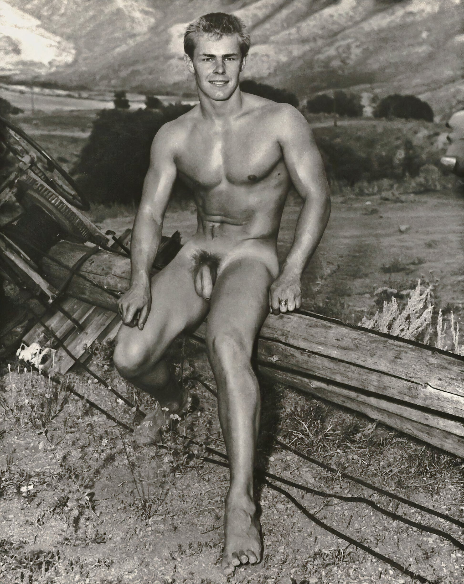 {{ product_title }} Fine Art Print | {{ product_vendor }} Jakero77 Bruce of LA - Robert Kendall Nude Fit Body Standing 1960s Gay Interest Homoerotic Art Print  Jakero77