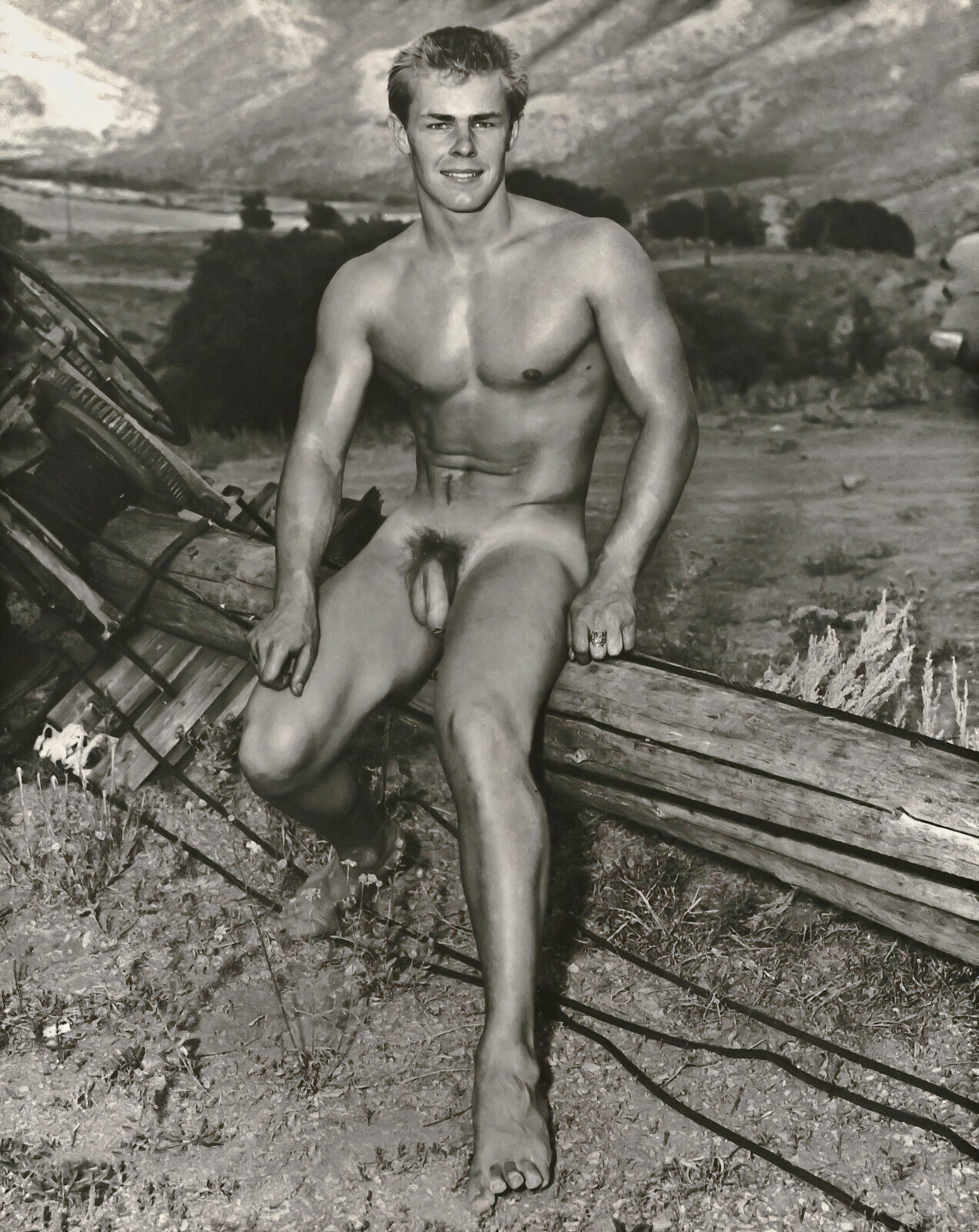 {{ product_title }} Fine Art Print | {{ product_vendor }} Jakero77 Bruce of LA - Robert Kendall Nude Fit Body Standing 1960s Gay Interest Homoerotic Art Print  Jakero77