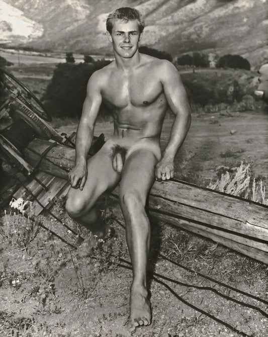 {{ product_title }} Fine Art Print | {{ product_vendor }} Jakero77 Bruce of LA - Robert Kendall Nude Fit Body Standing 1960s Gay Interest Homoerotic Art Print  Jakero77