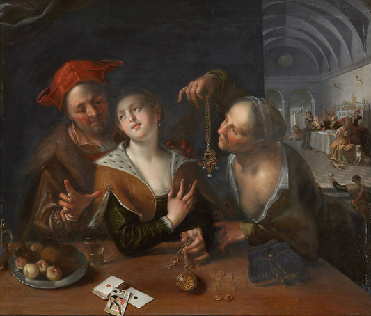 {{ product_title }} Fine Art Print | {{ product_vendor }} Jakero77 Hans von Aachen - The Procuress (1605-10) Matchmaking Couple Scene Fine Art Print Art Print  Jakero77
