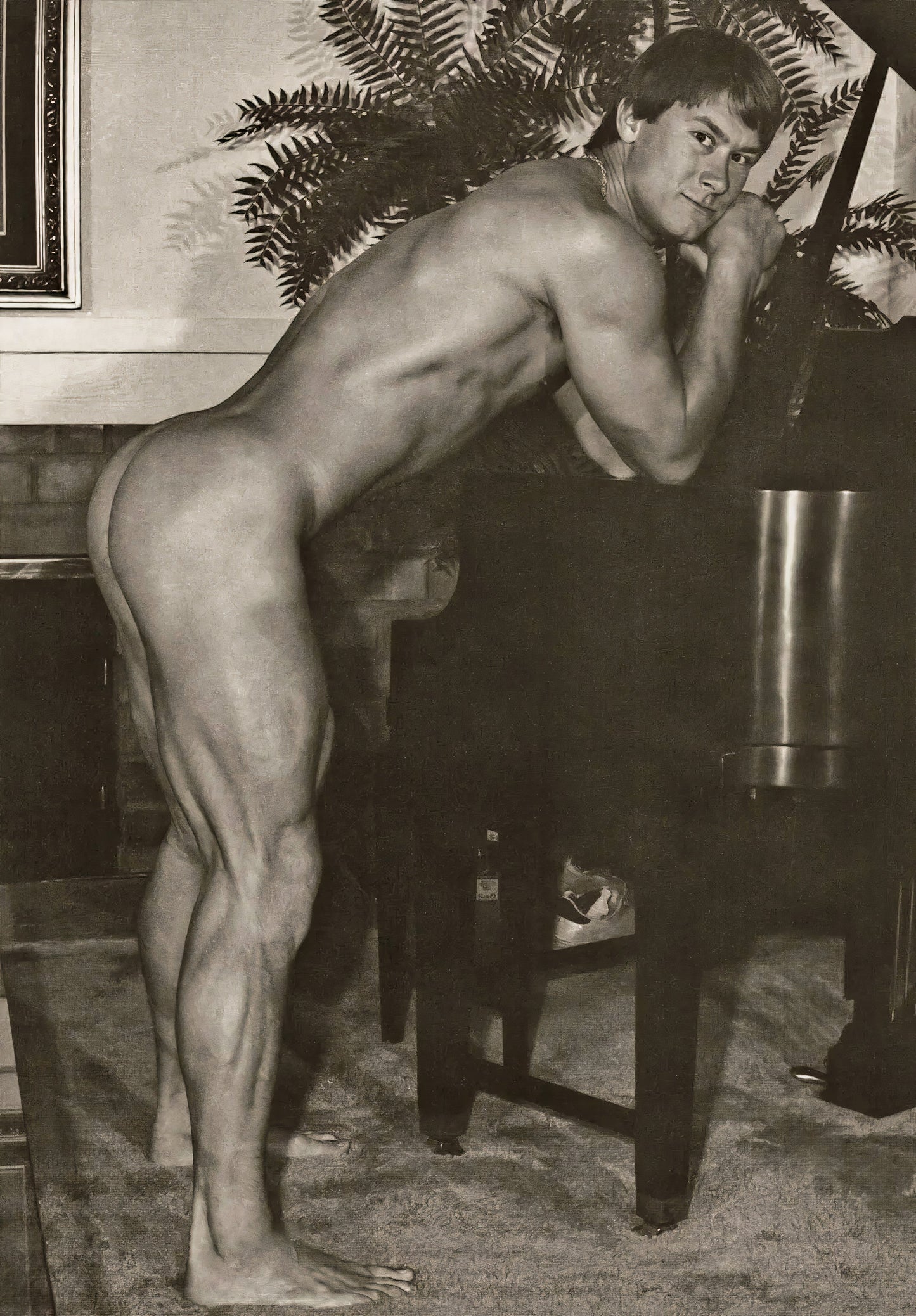 {{ product_title }} Fine Art Print | {{ product_vendor }} Jakero77 Bruce of LA - Scotty Cunningham Nude Bent Over Piano (1960s) Gay Interest Homoerotic Fine Art Print Art Print  Jakero77