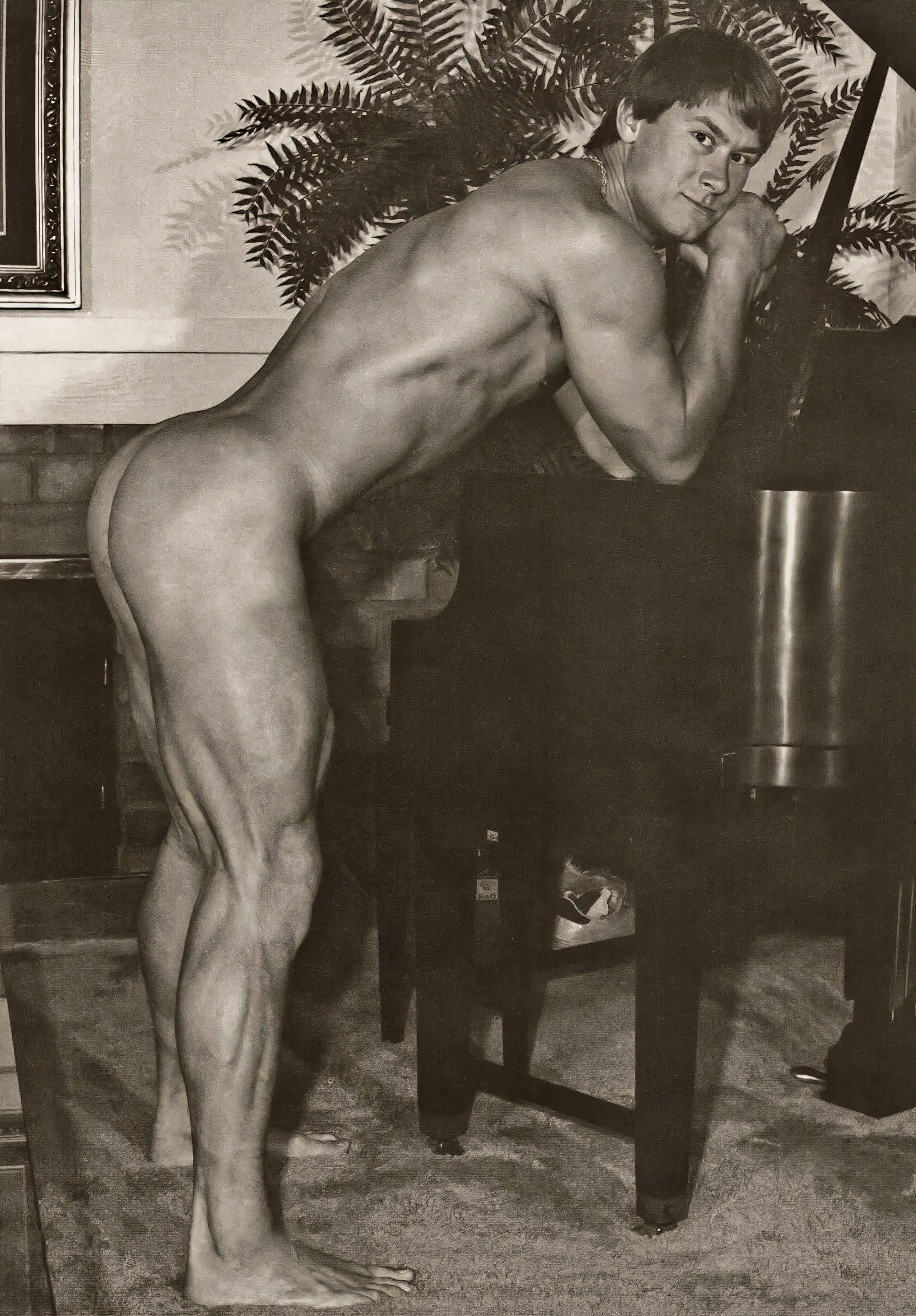 {{ product_title }} Fine Art Print | {{ product_vendor }} Jakero77 Bruce of LA - Scotty Cunningham Nude Bent Over Piano (1960s) Gay Interest Homoerotic Fine Art Print Art Print  Jakero77
